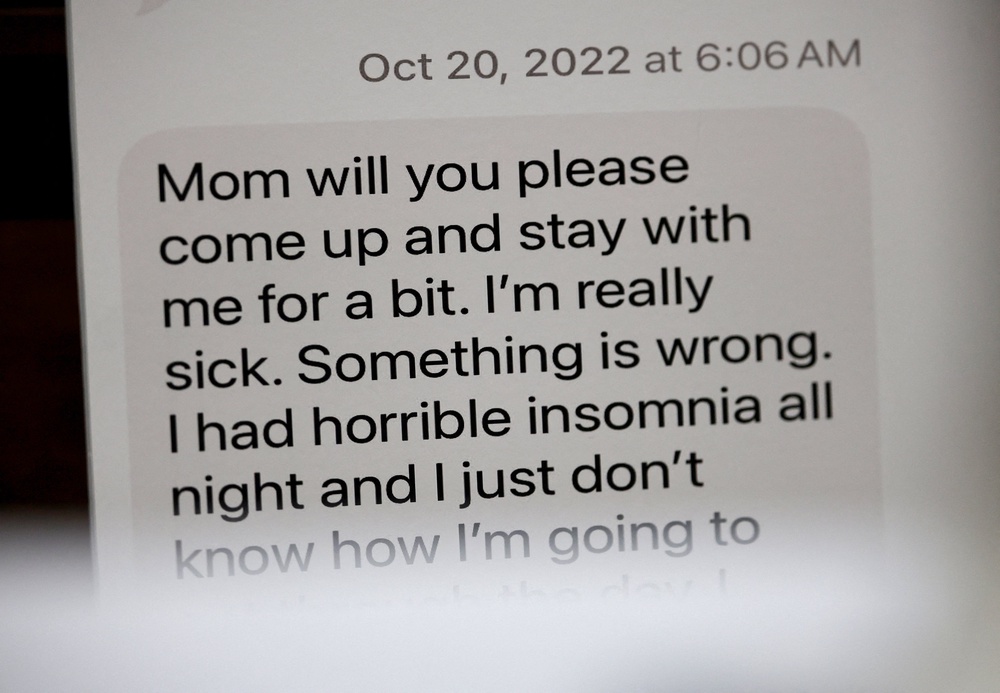 A text message Lindsay Clancy sent her mom is displayed during closing arguments (Reuters)