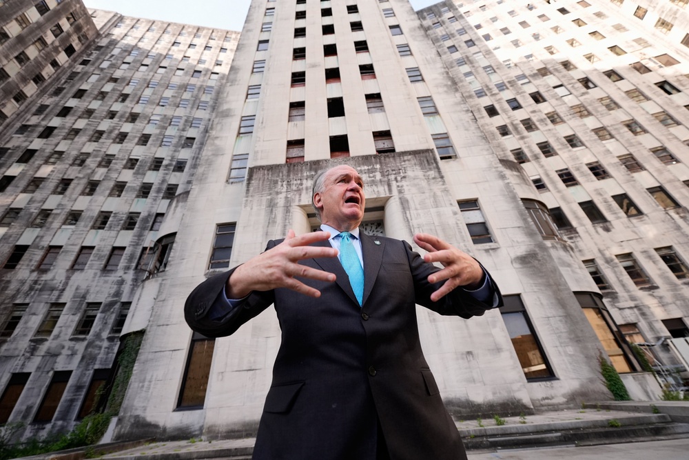 Tulane University president Michael A. Fitts outside the old Charity Hospital building on Wednesday, Aug. 19, 2026 (AP Photo/Gerald Herbert)