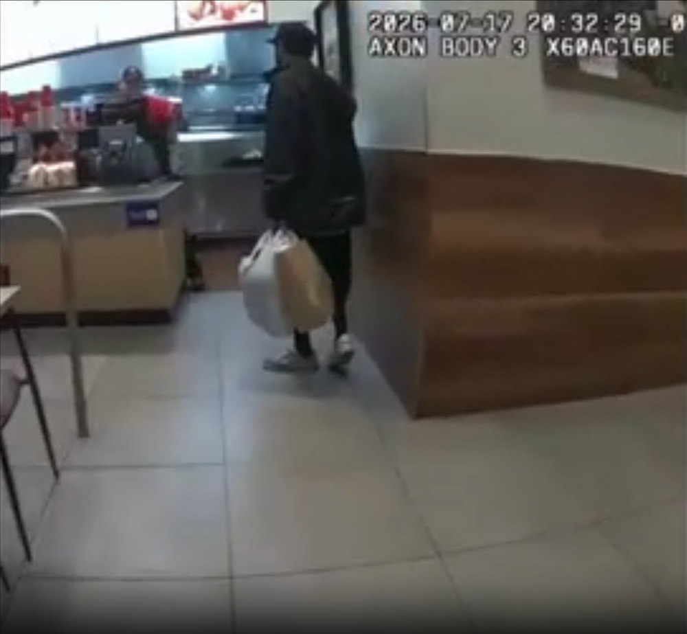 They approached the suspect, who has not been identified, at the counter, tackled him and handcuffed him (Monrovia Police Department)