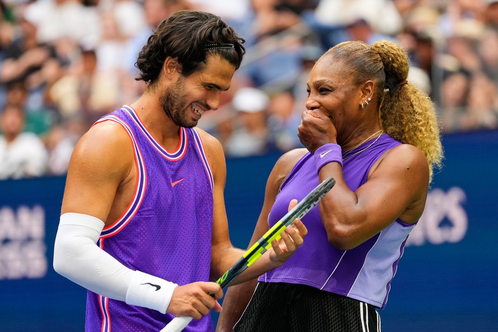 Carlos Alcaraz warmed up for the US Open by playing mixed doubles with Serena Williams (Yuki Iwamura/AP) (AP)