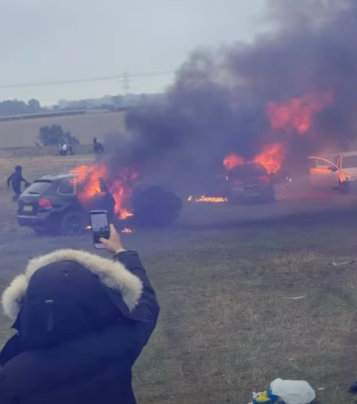 Cars appear to have been torched at a vigil for one of the young men killed in Middlesbrough (Instagram)