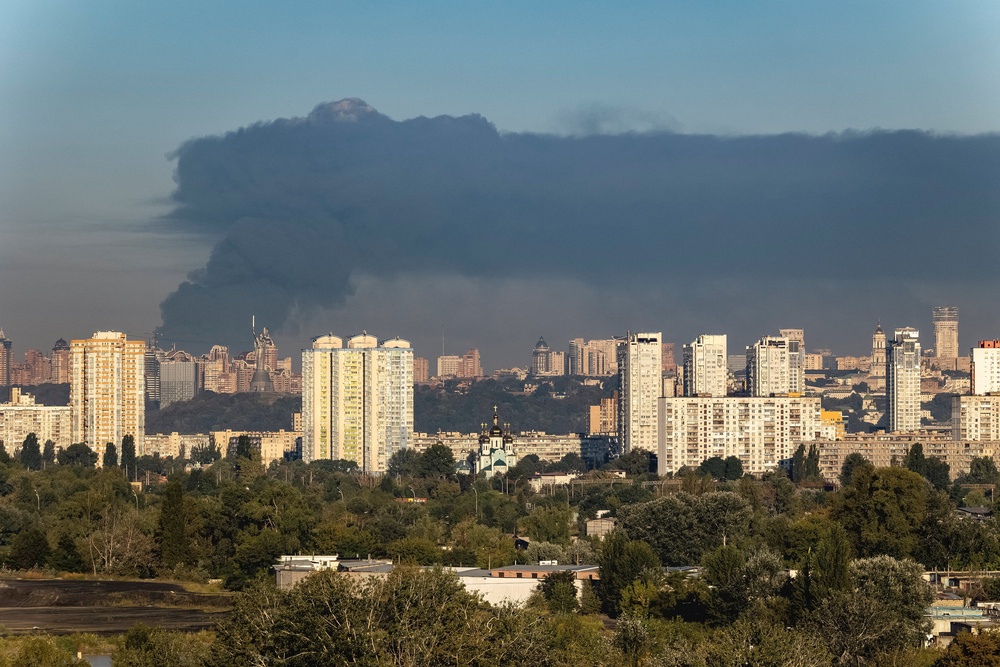 Smoke rises in the city during a Russian drone strike, amid Russia's attack on Kyiv (Reuters)