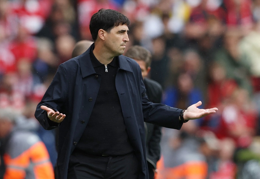 Iraola was left frustrated as Liverpool conceded a penalty as he was readying substitutions (Reuters)