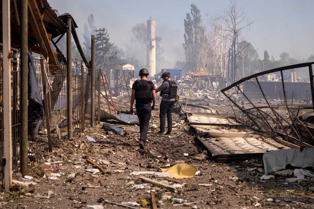 The aftermath of a Russian strike on Kyiv this week (AP)
