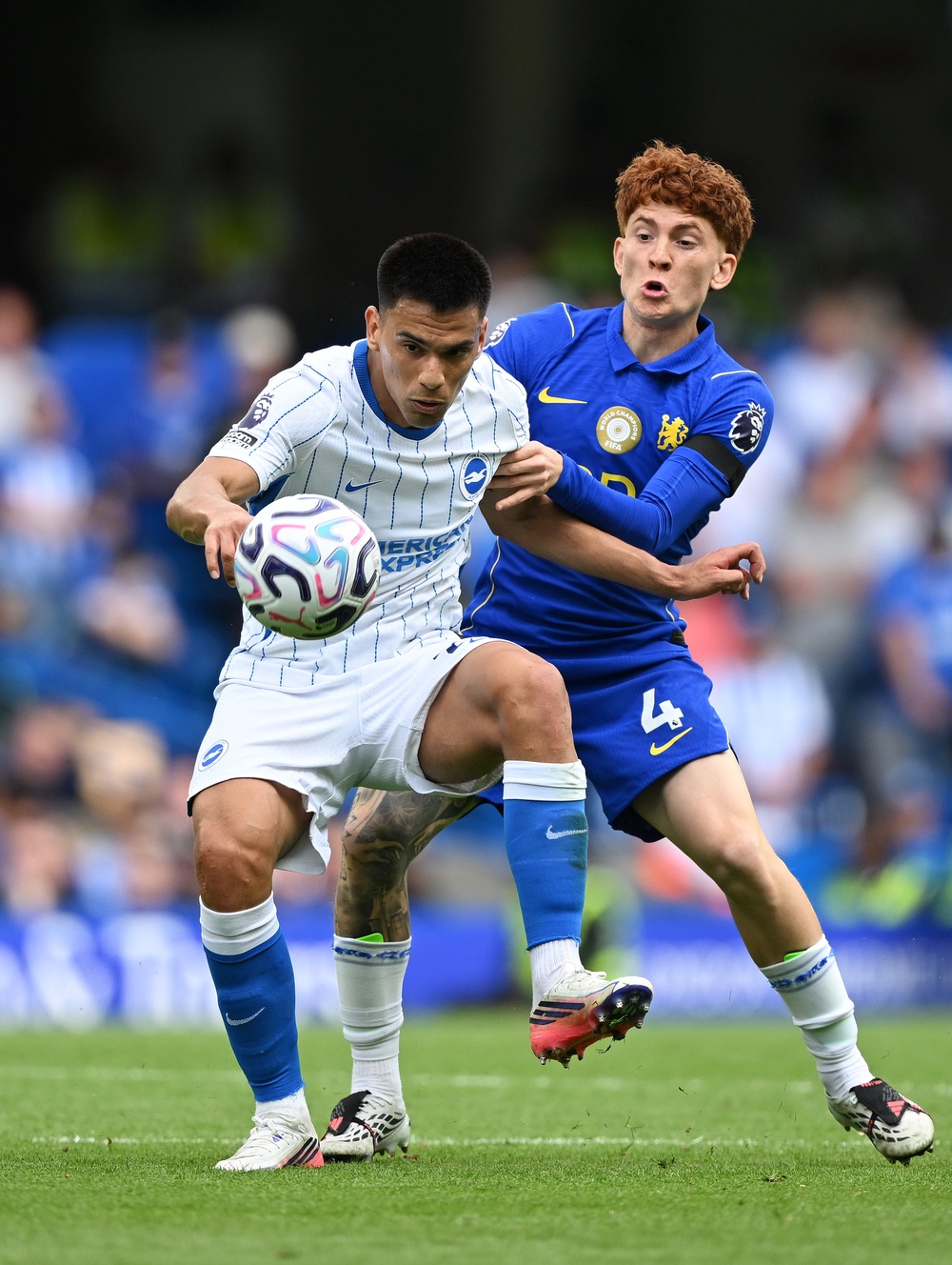 Diego Gomez of Brighton is challenged by Valentin Barco of Chelsea (Getty)