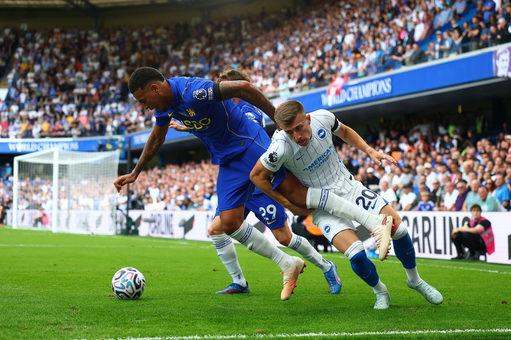 Morgan Rogers of Chelsea is challenged by Costinha of Brighton (Getty)