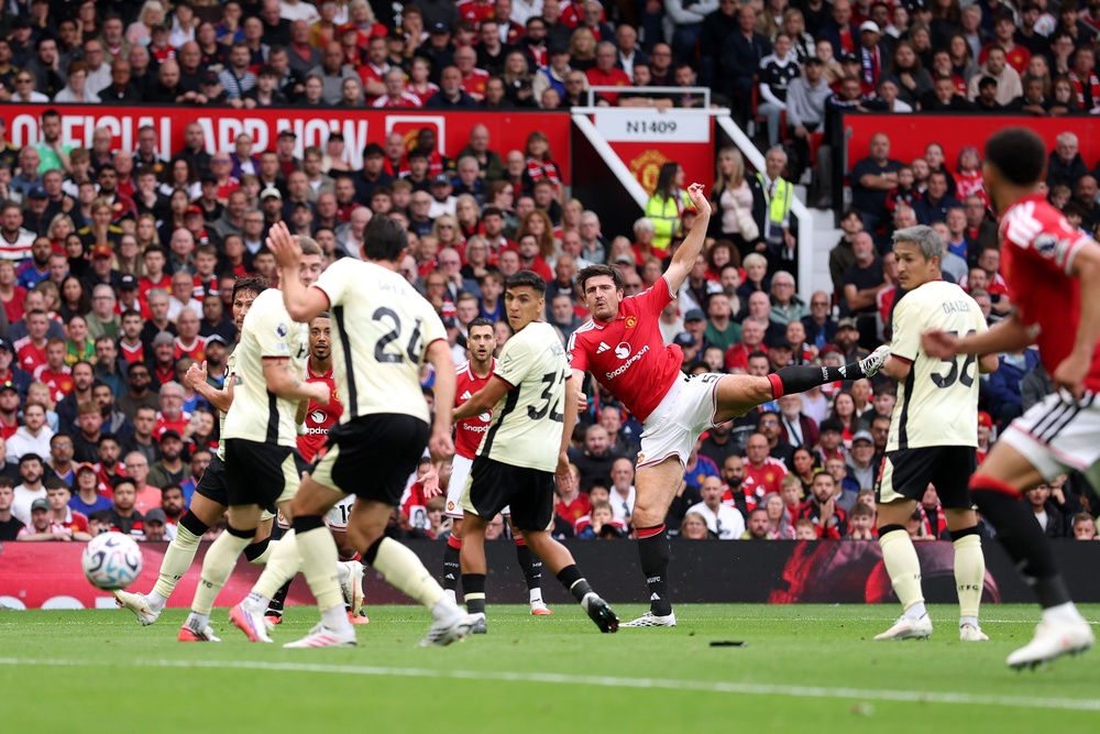 Harry Maguire's deflected shot was controversially awarded as a Jacob Greaves own goal despite a potential handball in the build-up (Getty)