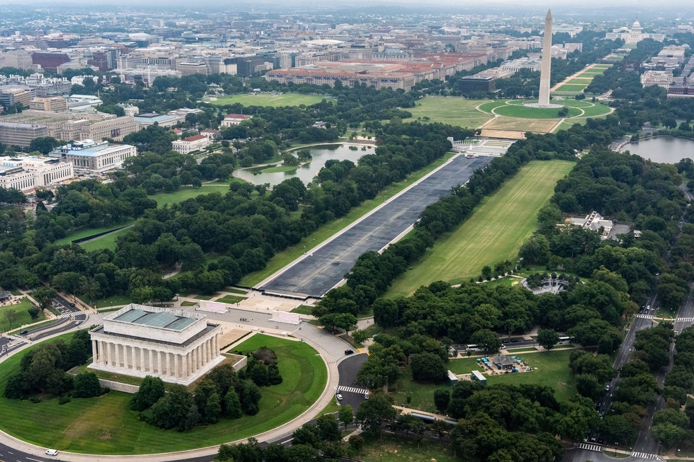 The Reflecting Pool is still not operational, while the Kennedy Center project is locked in a legal battle with a congresswoman challenging the president’s plan to rename the arts complex after himself (AP)