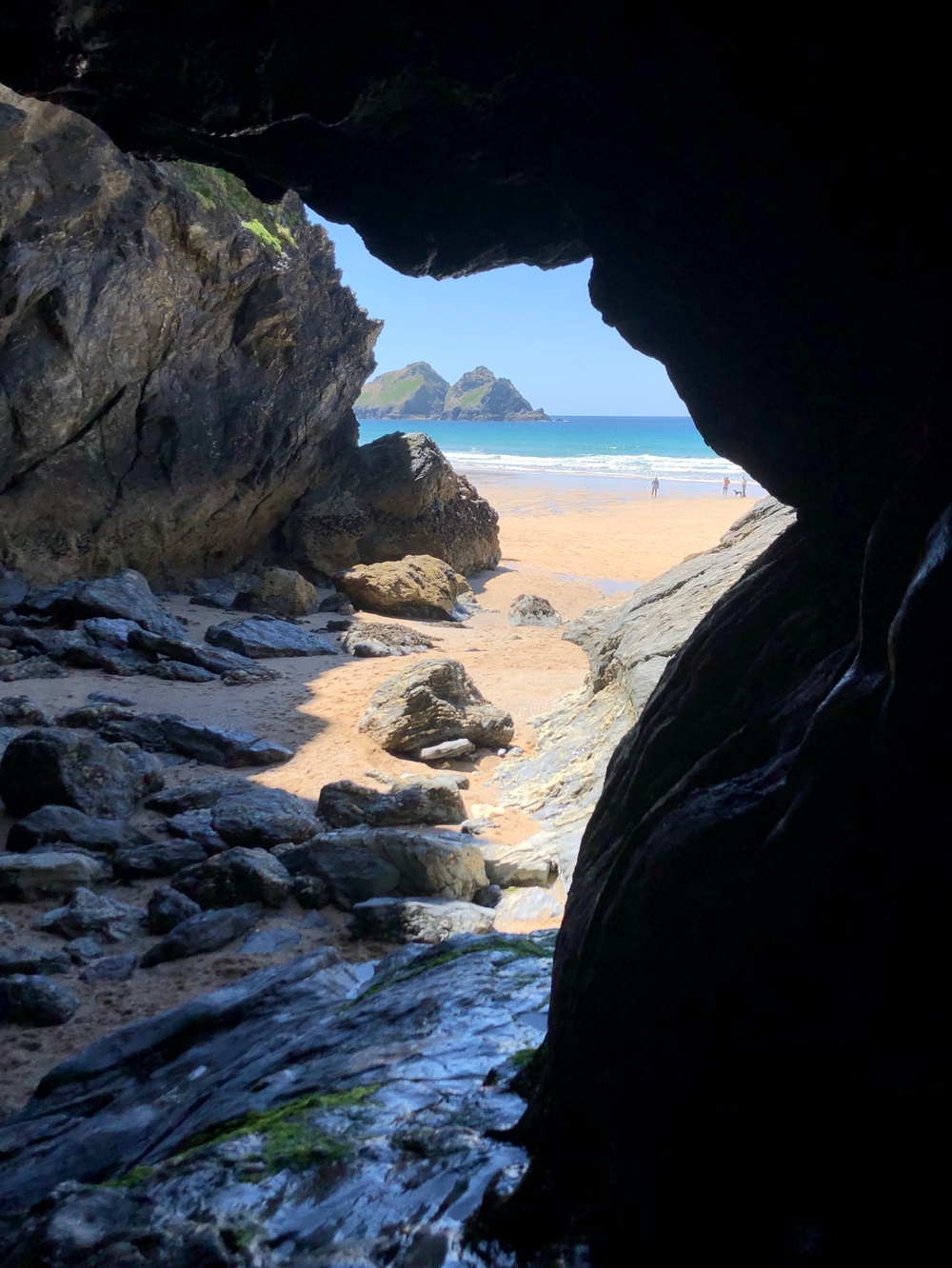 Inside Holywell Cave before the cliff fall (Holywell Bay Surf Life Saving Club)