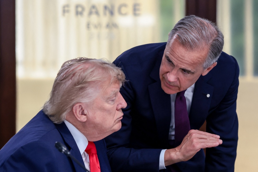 Trump renamed the body of water as Lake America while the trade war between Canada and the U.S. escalates (Pool/AFP via Getty Images)