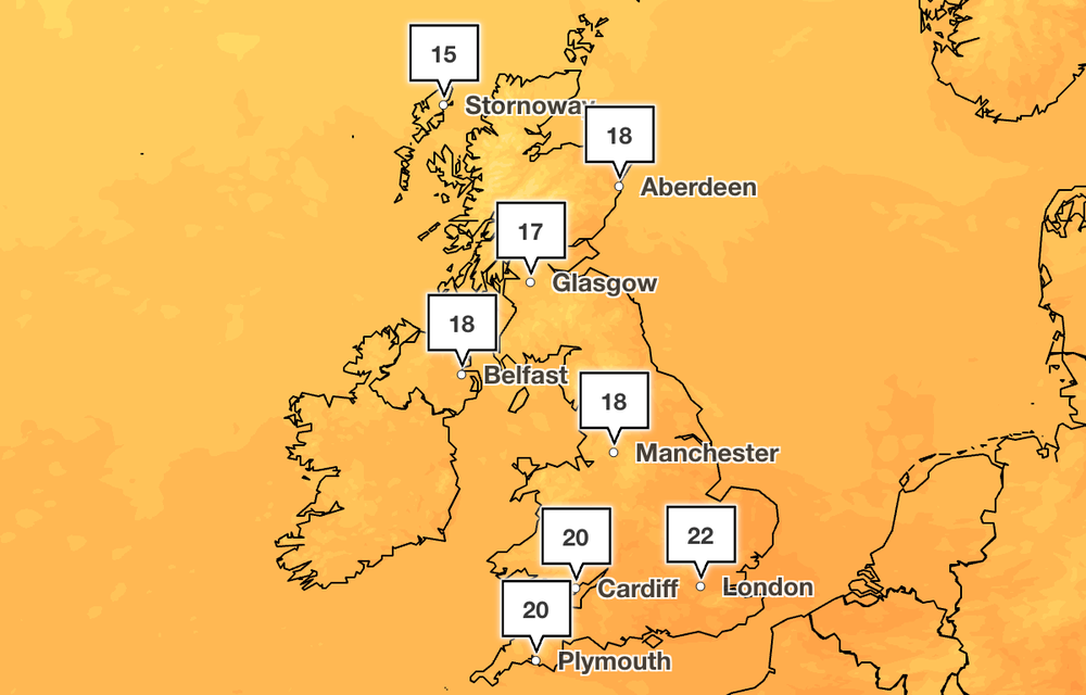 A high of 22C is forecast in London on Monday (Met Office)