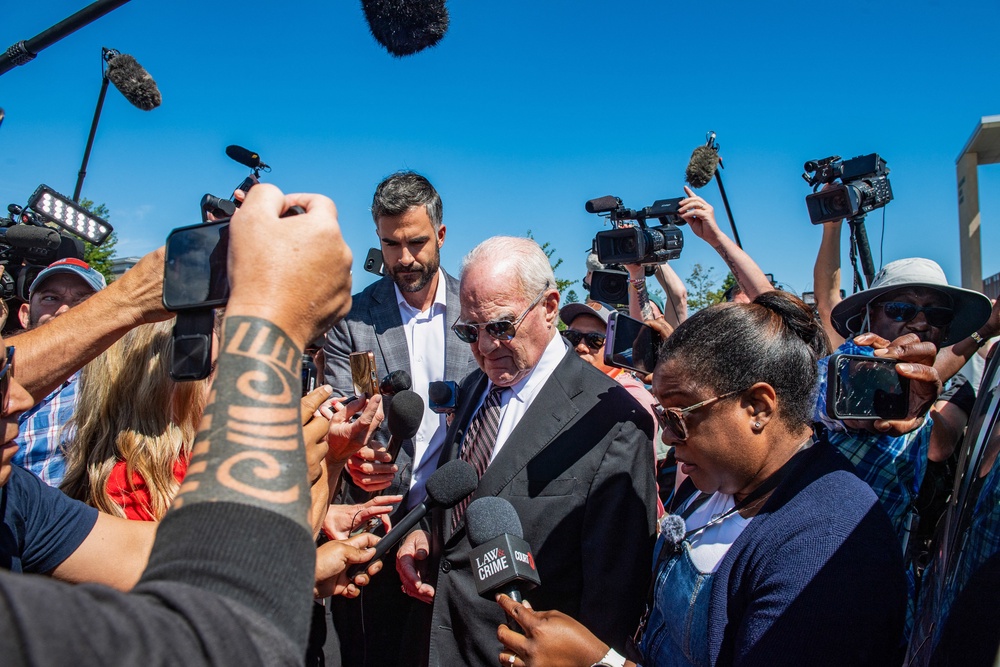 Lindsay Clancy's defense attorney Kevin Reddington speaks to reporters as he leaves the courthouse during a lunch break at the start of the jury deliberations (AFP/Getty)