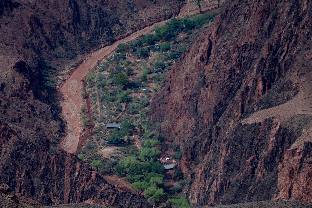 The campsite at Bright Angel Creek corridor is seen after it was hit by the flash flood on August 31. People were on nearby trails and campsites (AFP/Getty)