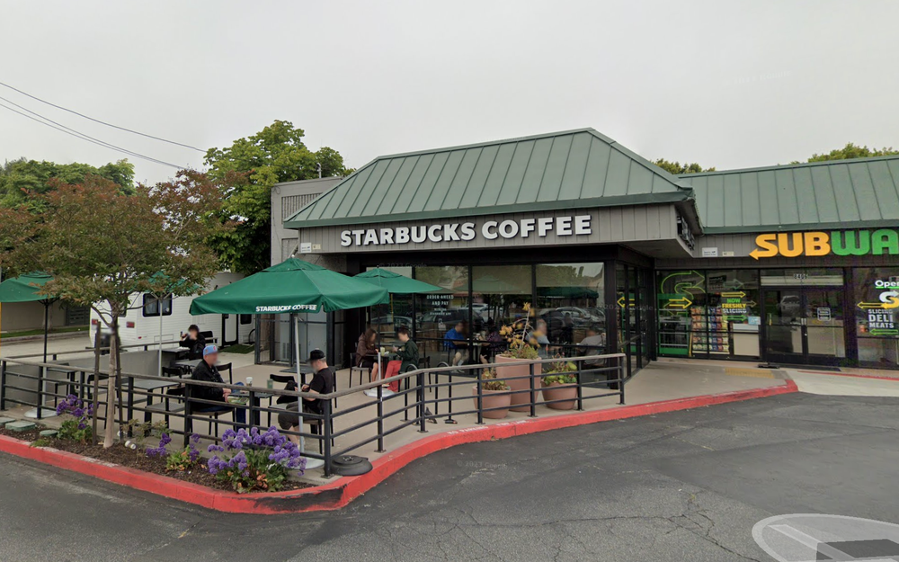 The Starbucks location in Los Angeles where barista Aaron Gomez was allegedly attacked over the coffeehouse chain's 'restrictive' bathroom policy (Google Maps)