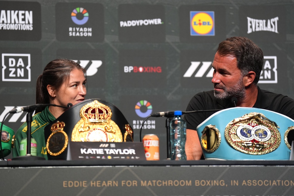 Katie Taylor, left, and promoter Eddie Hearn (Niall Carson/PA) (PA Wire)