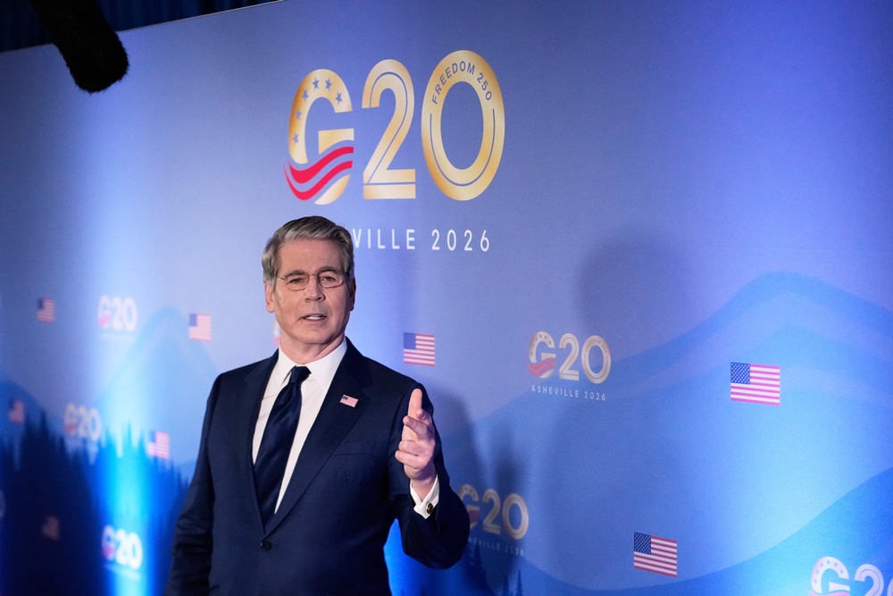 Treasury Secretary Scott Bessent speaks to reporters at the G20 Finance Ministerial in Asheville, N.C., Tuesday, Sept. 1, 2026.(AP Photo/Gerald Herbert) (AP Photo/Gerald Herbert)
