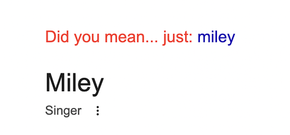 Google now suggests simply 'Miley' when searching Cyrus' full name (Google)