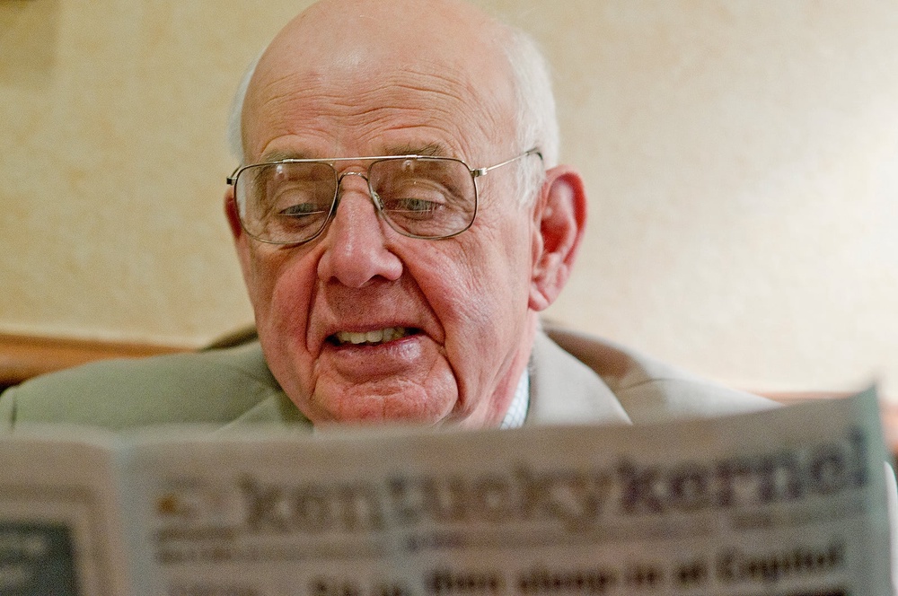 Wendell Berry reads about himself, Feb. 14, 2011, in Frankfort, Ky (AP Photo/The Independent)