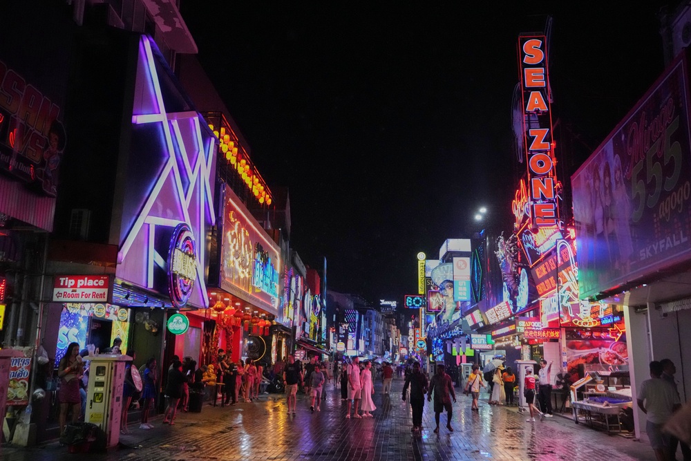 Tourists stroll down Walking Street in Pattaya, Thailand, on Aug. 31, 2026. (AP Photo/Sakchai Lalit) (Copyright 2026 The Associated Press. All rights reserved.)
