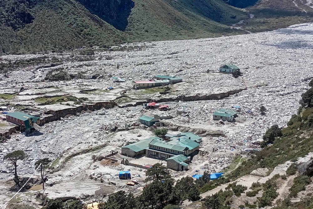 Houses lie abandoned in the aftermath of the flash floods at Thame village in Solukhumbu district of Nepal (AFP/Getty)