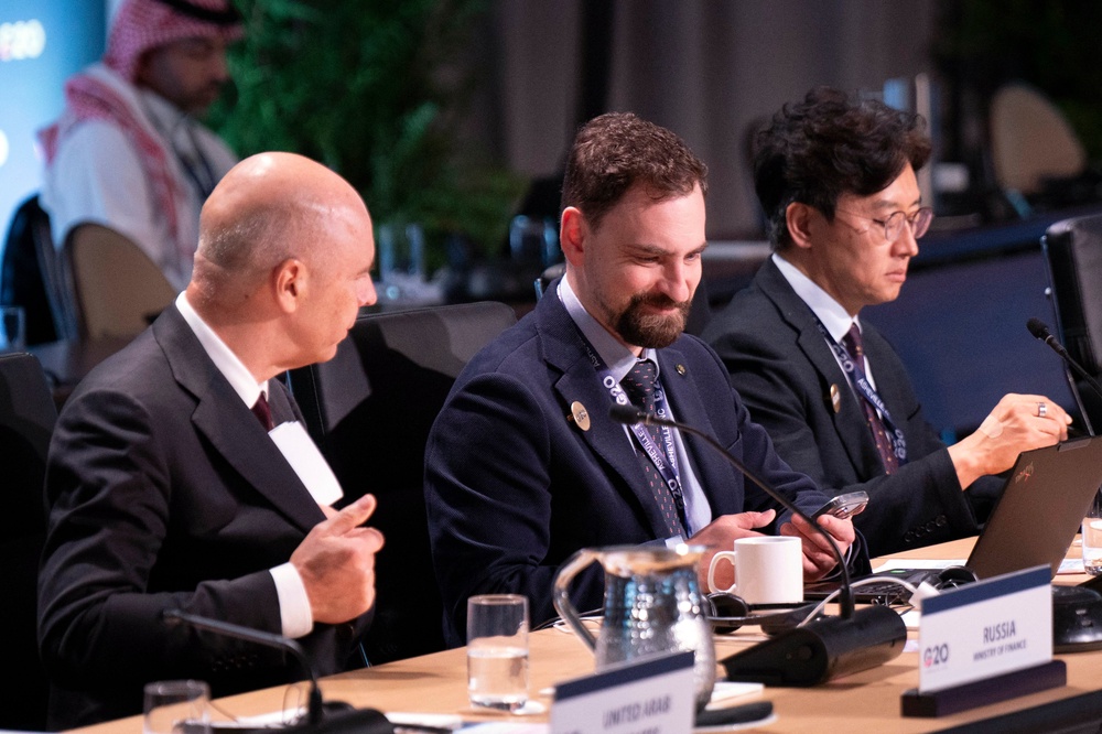 Russia's Finance Minister Anton Siluanov (L) and Russia's Head of International Cooperation Financial Stability Department Kirill Markov (C) attend the G20 Finance Ministers and Central Bank Governors' meeting (AFP/Getty)