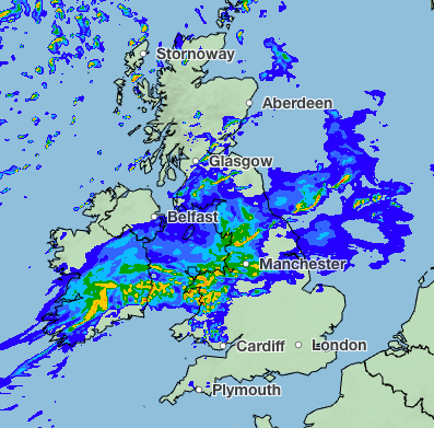 Rain is expected to sweep across the UK on Thursday evening (Met Office)