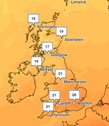 Temperatures are forecast to hit 26C on Thursday in London (Met Office)
