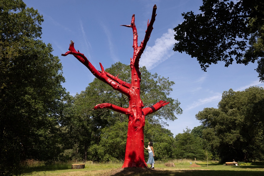 Kew earlier this year paid tribute to trees killed by climate change with this model of a dead oak tree in the heart of Kew Gardens, painted red to reflect rising global temperatures. The Tree is one of 400 which died during the drought of summer 2022, when the UK temperature hit 40°C for the first time in recorded history (AFP/Getty)