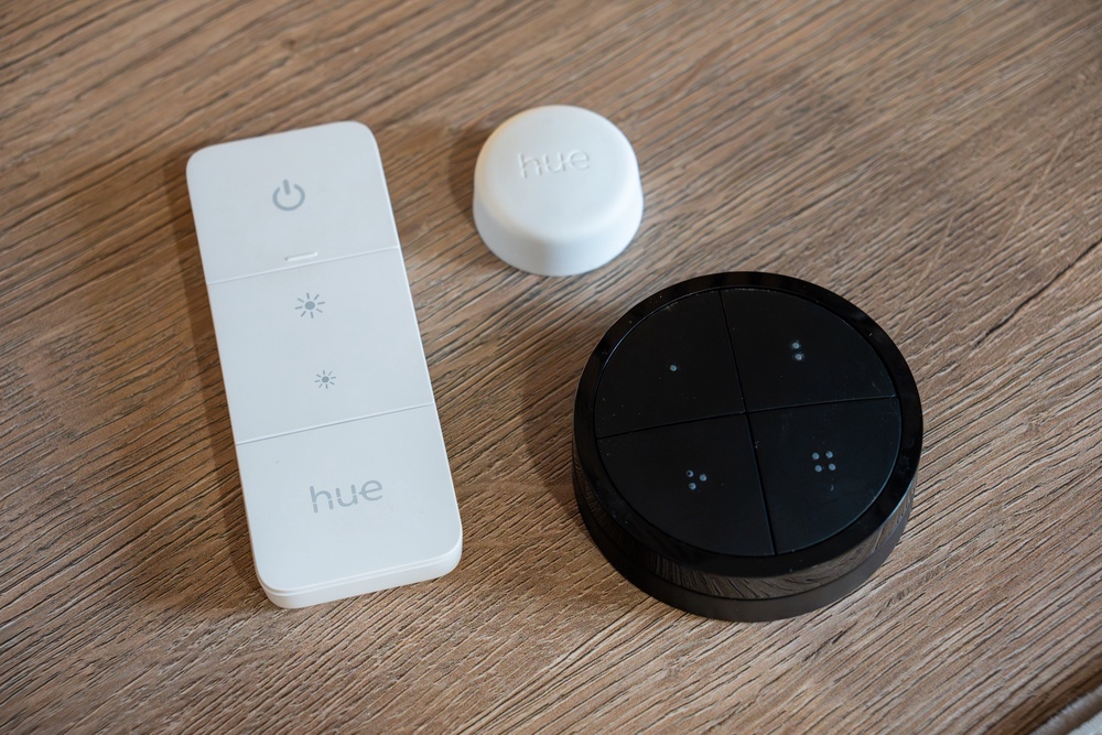 Switches include singular buttons and wall-mountable dimmers and buttons that can enable several pre-programmed scenes with a press (Alistair Charlton/The Independent)