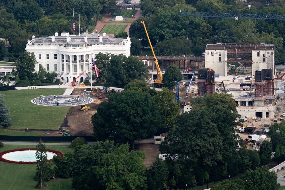 Trump says he hopes his name is on a sprawling ballroom and military installation that’s under construction on White House grounds where the administration had demolished the East Wing (AFP/Getty)