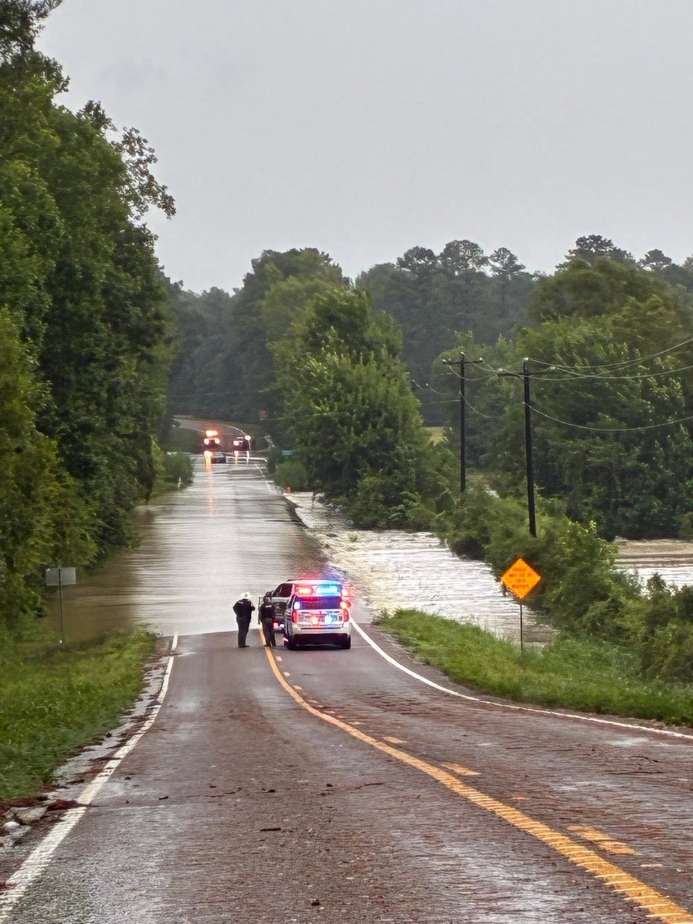 Flooded roads around Hickman Creek are seen in this image from Polk County, Texas (Polk County Fire Marshal’s Office)