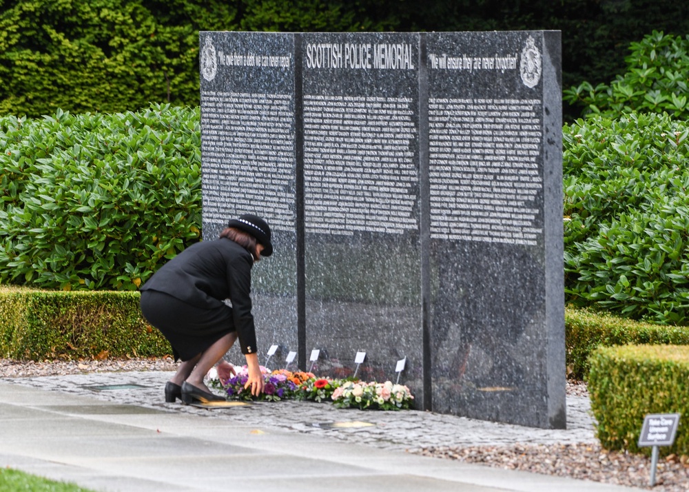 Jo Farrell laid a wreath at the memorial, which contains the names of 356 officers who died while on duty in Scotland (Police Scotland/PA)