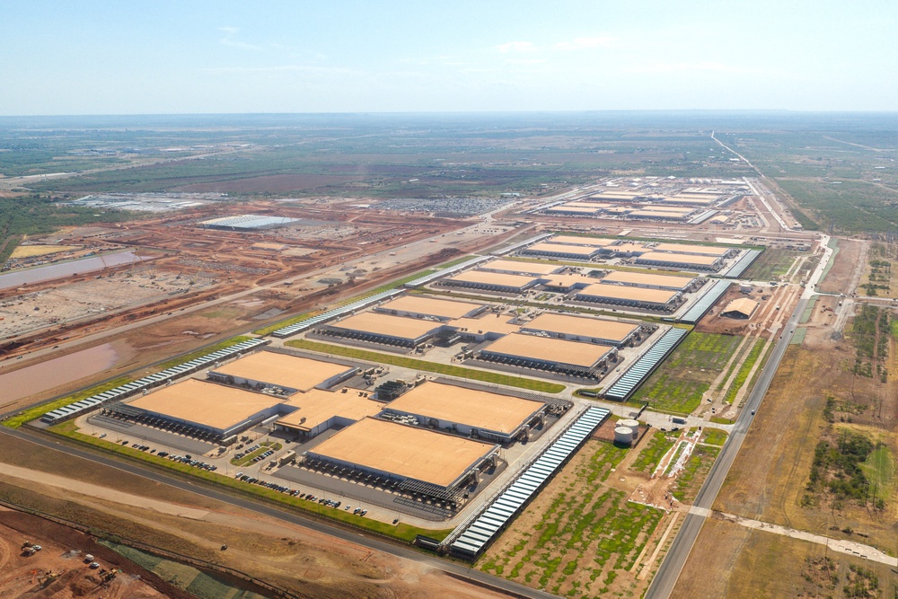 In an aerial view, the Stargate Oracle AI data center campus is seen on August 26, 2026 in Abilene, Texas. The Stargate Oracle AI data center will span roughly 4 million square feet and will be operated by Oracle for OpenAI. (Getty Images)