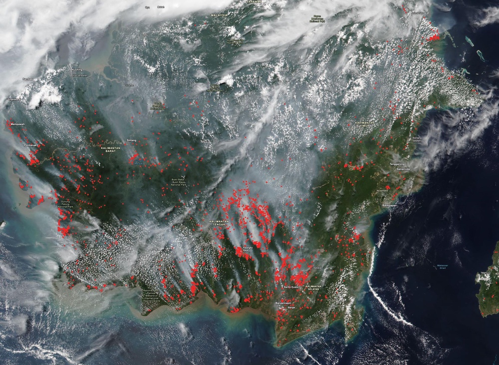 Satellite image shows active fires across southeast Asia (Nasa Earthdata)