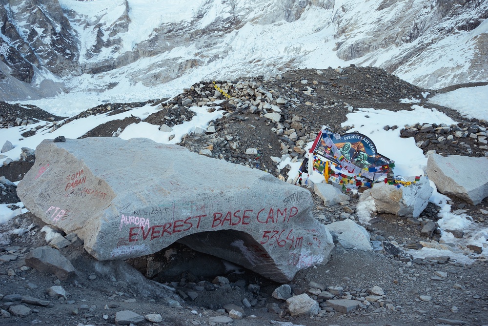 Stone and toppled signage marks the start of the Everest Base Camp (Getty)