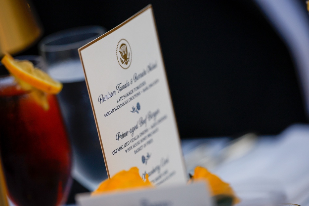 The menu at Trump’s latest bash, promising diners ‘prime-aged beef burger’ (Getty)