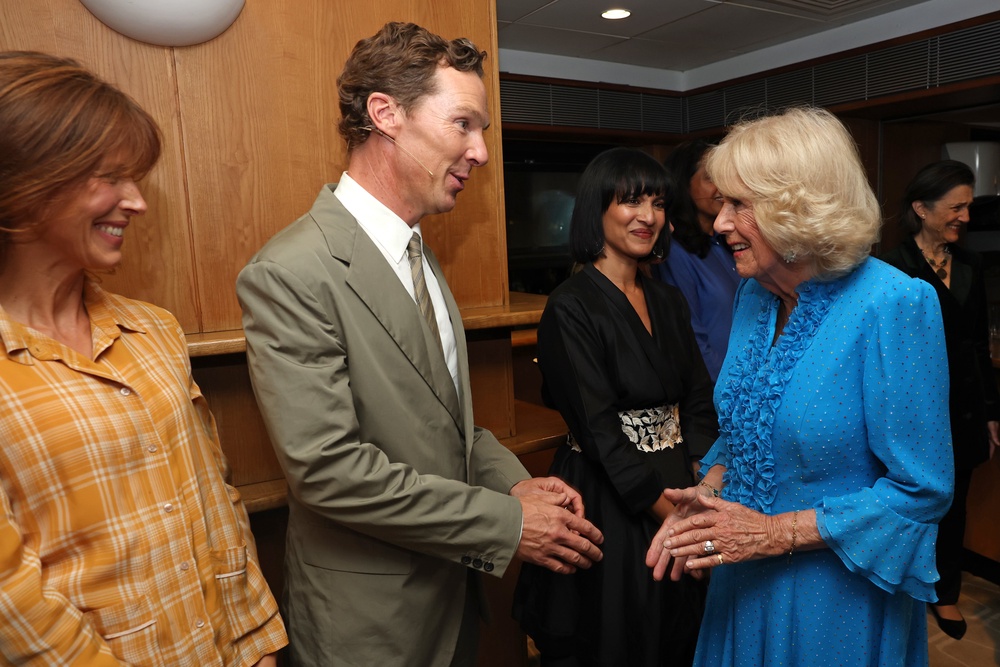 Camilla with Benedict Cumberbatch, who also did a reading at the show (PA)