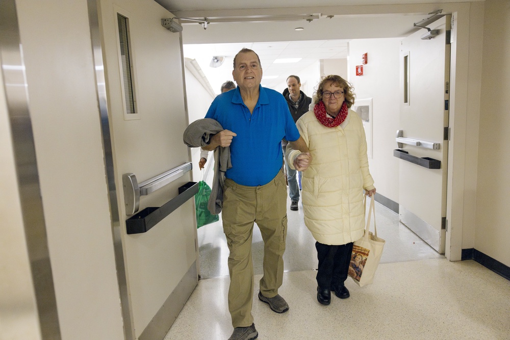 Mr Andrews leaves Massachusetts General Hospital with his wife, Karen, on February 1 2025 (Kate Flock/Massachusetts General Hospital/PA) (PA Media)
