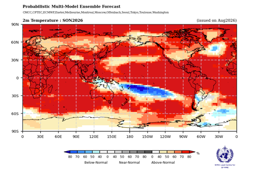 El Nino effects vary according to location and season, this map shows the extreme heat the world could see (World Meteorological Organization (WMO))