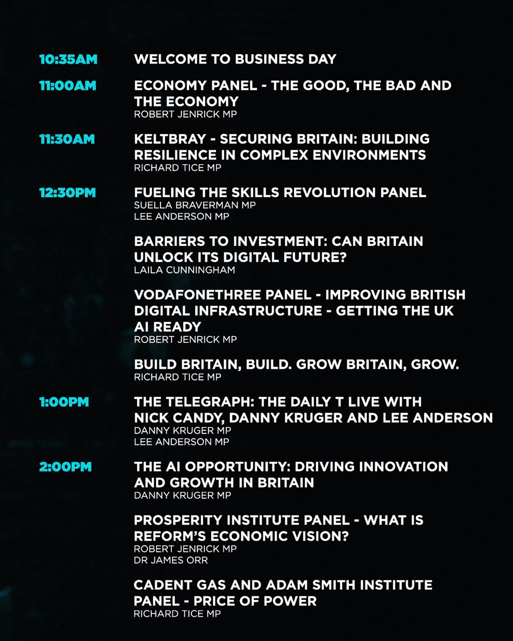 Reform's 'business day' schedule (Reform UK)