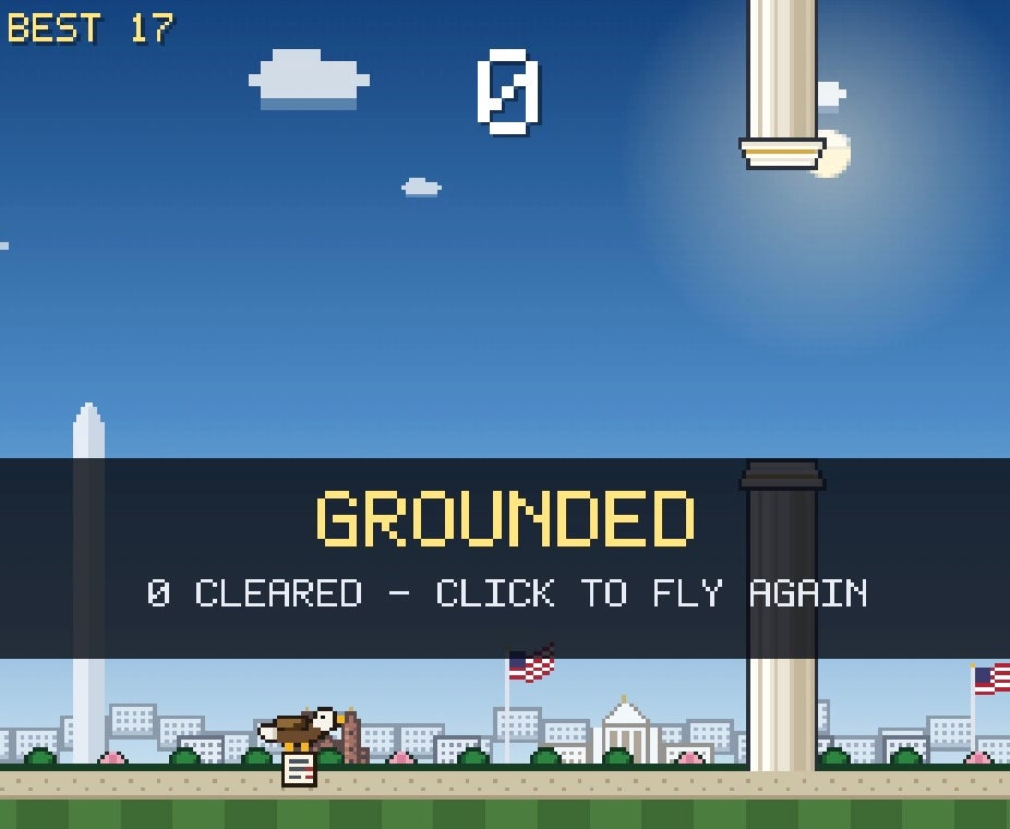 In 'Flappy Bill,' players need to keep the bill the Bald Eagle is holding in the air while flying through Washington’s monuments (White House)