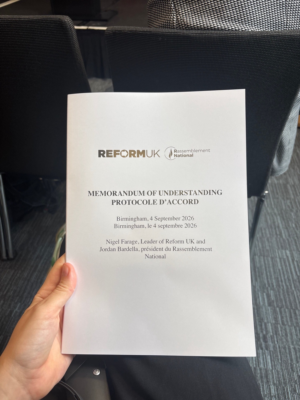 Journalists arrived at a press conference held by Nigel Farage to find a ‘memorandum of understanding’ on their seats (The Independent)