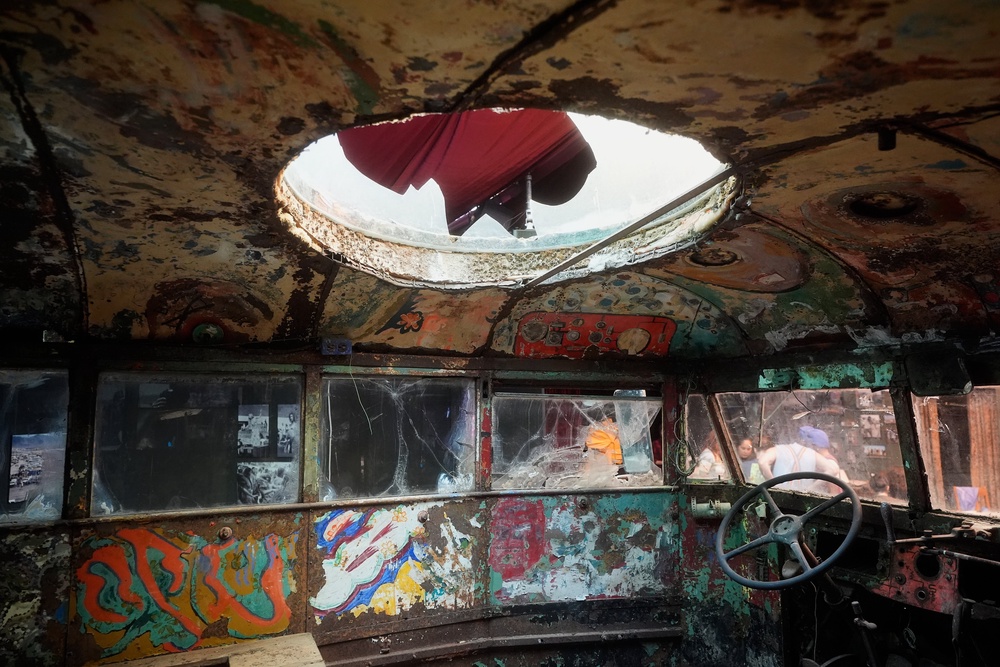 Kesey piloted the bus alongside his Merry Band of Pranksters on a cross-country trip intended to explore artistic expression, music, and mind-expanding substances (AP Photo/Jeff Chiu)