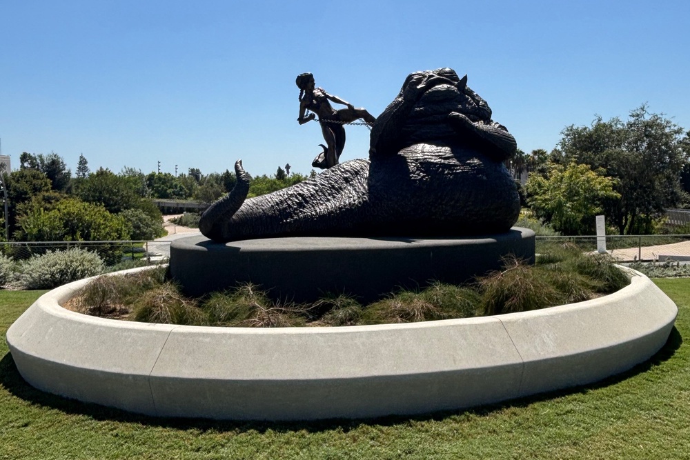 'Princess Leia Frees Herself from Jabba the Hutt', by Mark Newman and Giovanni Nakpil, is given pride of place in the museum's sculpture garden (Kevin E G Perry/The Independent)