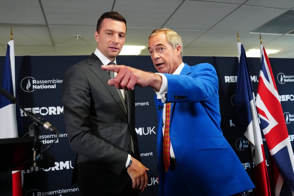 Nigel Farage attending a press conference with Jordan Bardella (Stefan Rousseau/PA) (PA Wire)