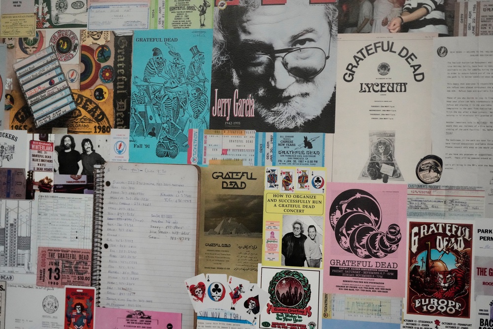 Artwork showing The Grateful Dead displayed at a shop at the Forever Grateful exhibit (AP)