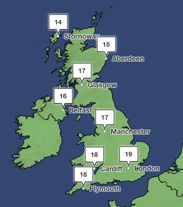 By Wednesday next week temperatures could start to drop below 20C in the UK (Met Office)