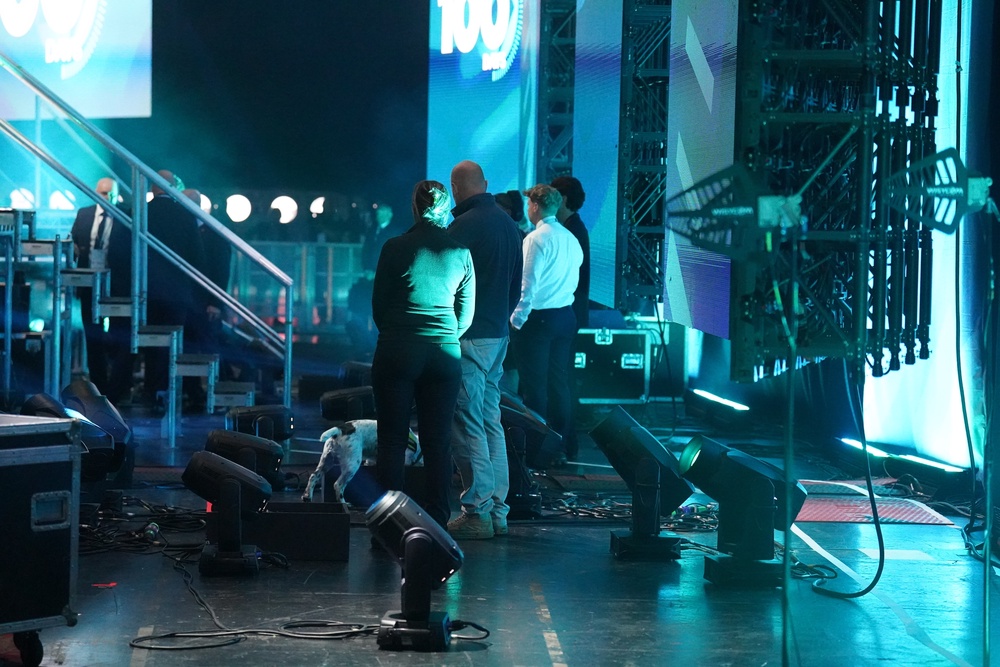 Members of security seen backstage due to a security alert during the event (Joe Sene/PA) (PA Wire)