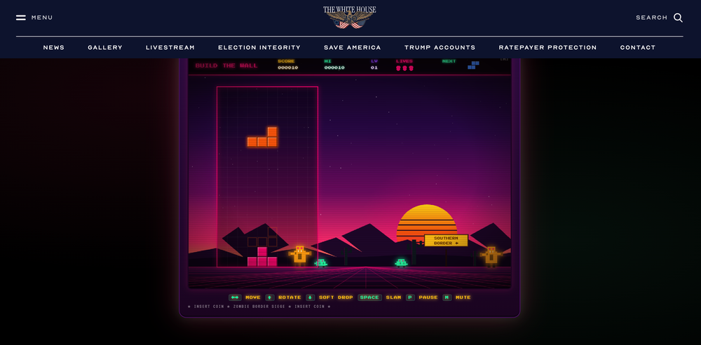 In the ‘Build The Wall’ game, users are tasked with constructing a Tetris-style structure to repel a ‘Zombie Border Siege’ (Whitehouse.gov)