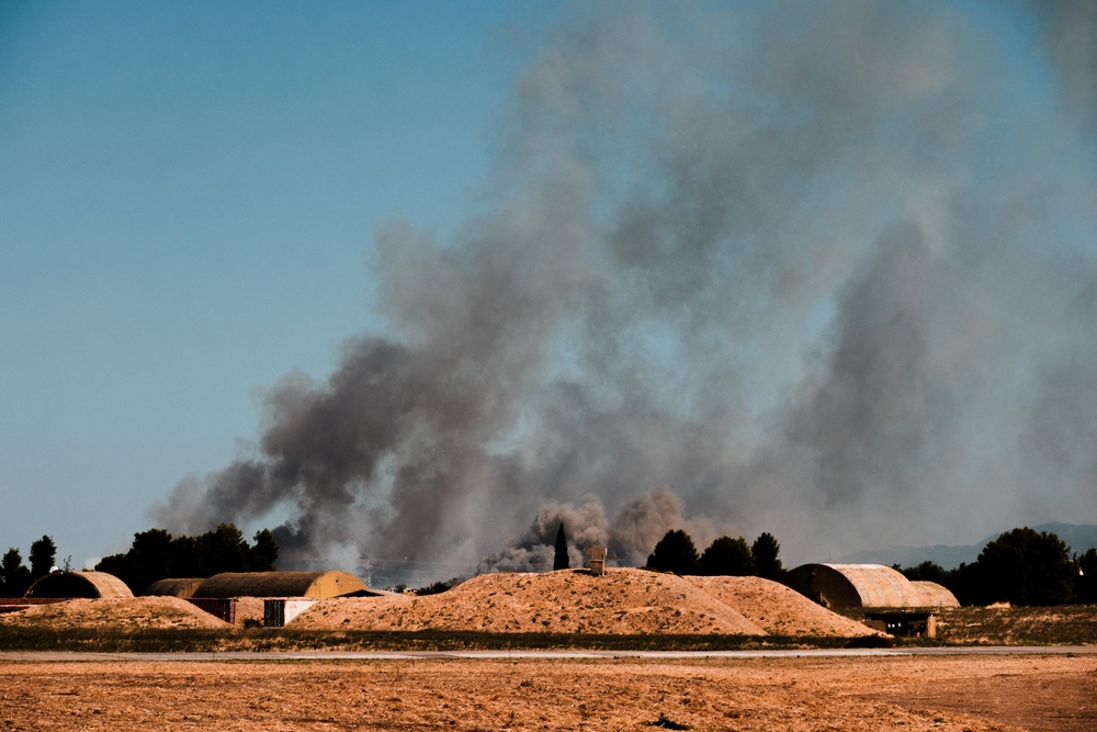 The crash started a huge fire at the annual aerial show (AFP/Getty)